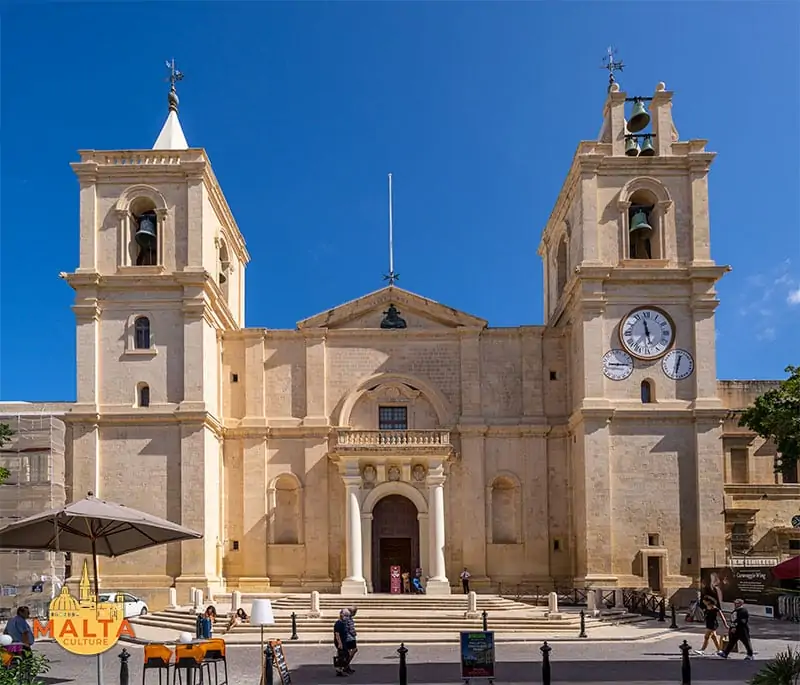 Facade of St. John's Co-Cathedral in Valletta, Malta.
