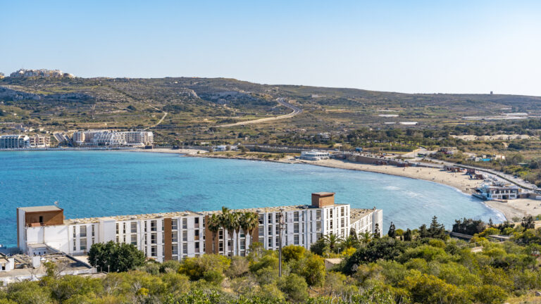 A stunning view of Mellieħa Bay from above.