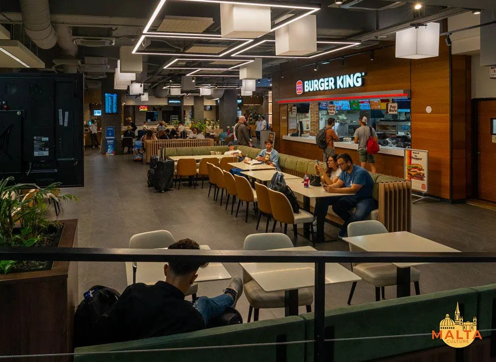 The Burger King section within the Malta Airport Food Court.