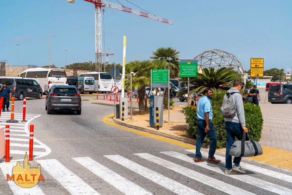 The pickup area for taxis at Malta International Airport.