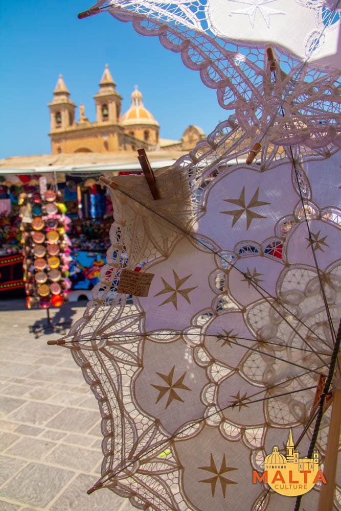 Maltese lace being sold at the Marsaxlokk market.