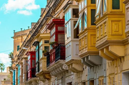 Colourful Maltese balconies in Rabat.